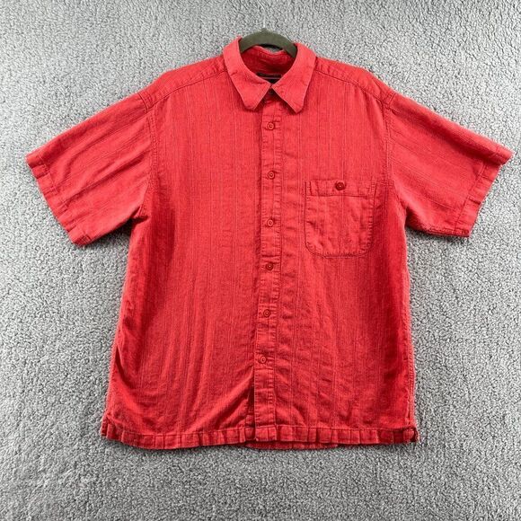 Marc Edwards Shirt Men's Size XL Linen Blend Red Orange Short Sleeve Button Up - Picture 1 of 10